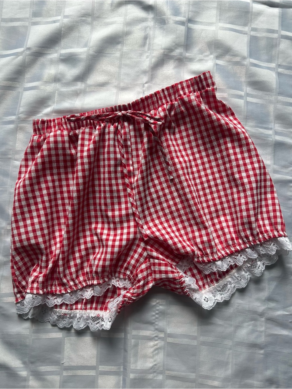 21 Saints Red Gingham Pattern Bloomer Shorts with Lace Details